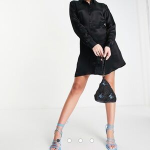 ASOS Black Satin Shirt Dress